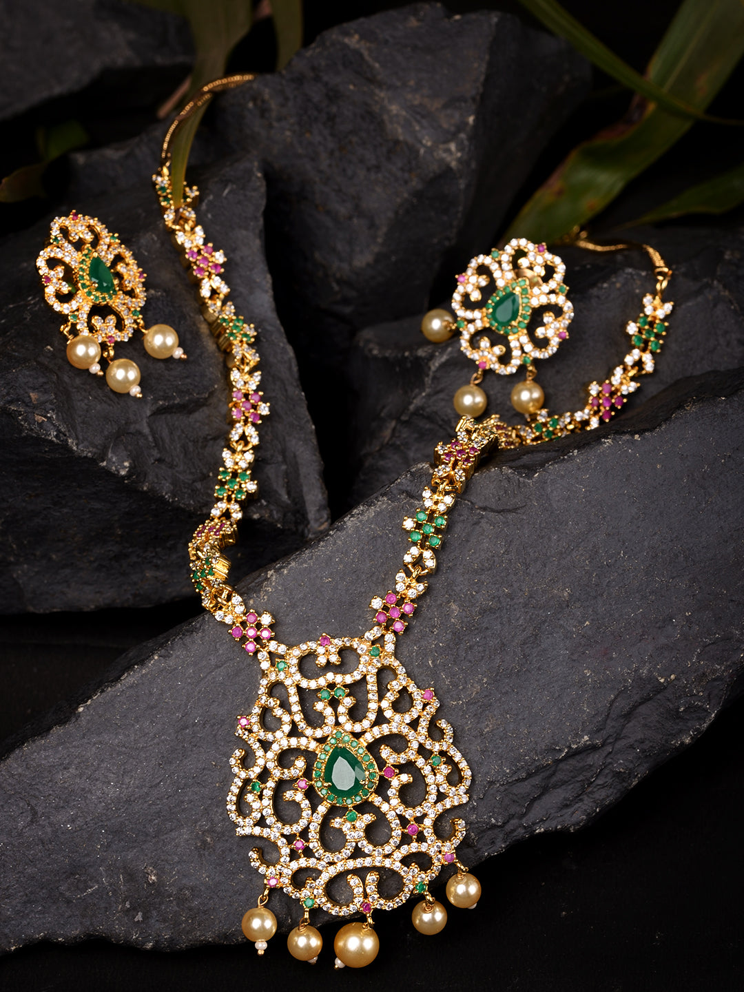 Gold Plated Traditional Multi Necklace Earrings Set